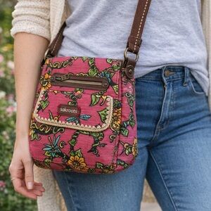 Sakroots Floral Crossbody Bag | Adjustable Strap | Pink Multi